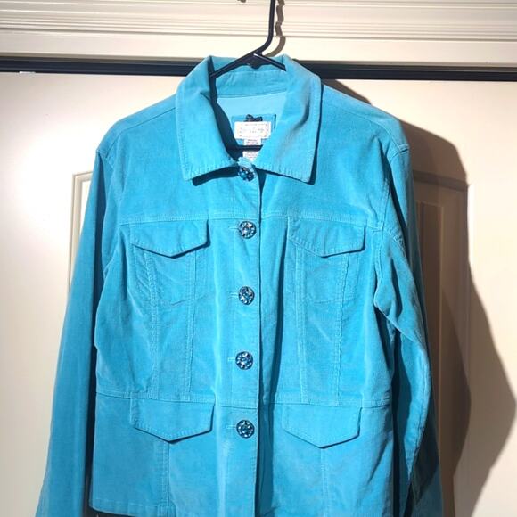 Live a Little Cotton Stretch Turquoise Corduroy Embellished Button Jacket Sz XL - Picture 3 of 15